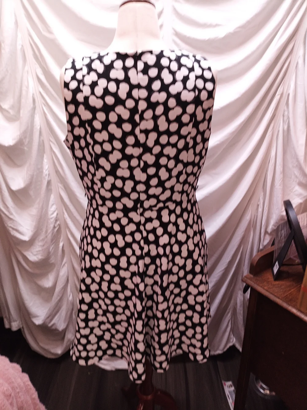 AB Studio Black Dress with Cream Spot Print - Picture 4 of 6
